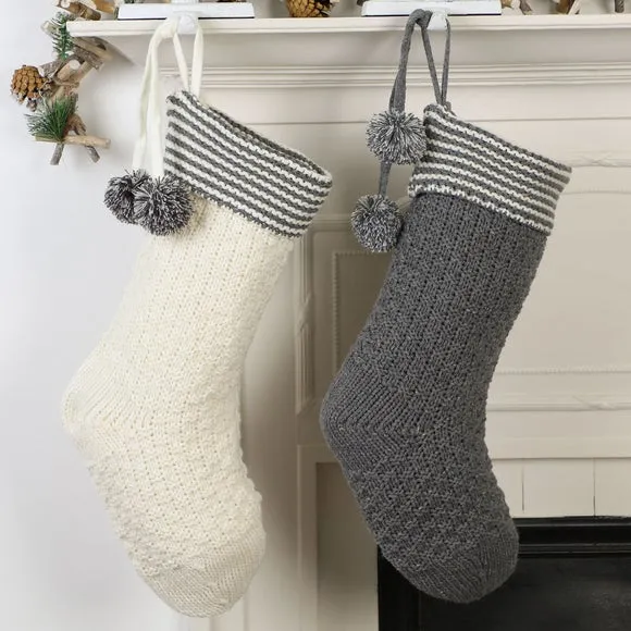 Set of 2 Christmas Stockings - White, Knitted alternate view
