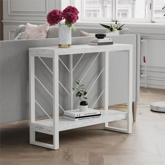 Brielle Console Table with Storage - White, Faux Marble product