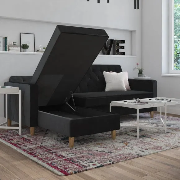 Cosmo Liberty 3-Seater Corner Chaise Sofa Bed with Storage - Black, Velvet alternate view
