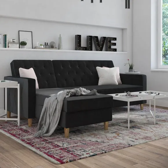 Cosmo Liberty 3-Seater Corner Chaise Sofa Bed with Storage - Black, Velvet product