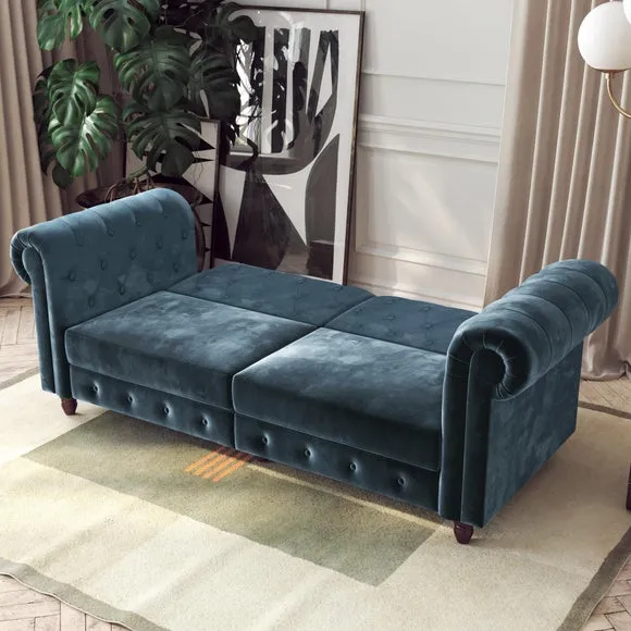 Felix Chesterfield 3-Seater Sofa Bed - Blue, Velvet alternate view