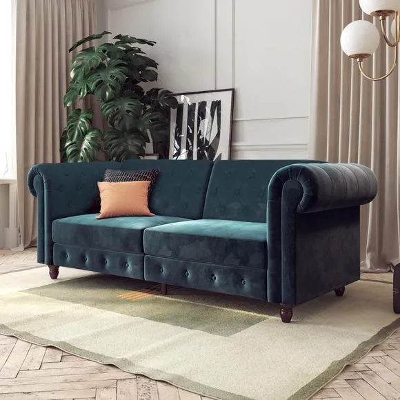Felix Chesterfield 3-Seater Sofa Bed - Blue, Velvet product