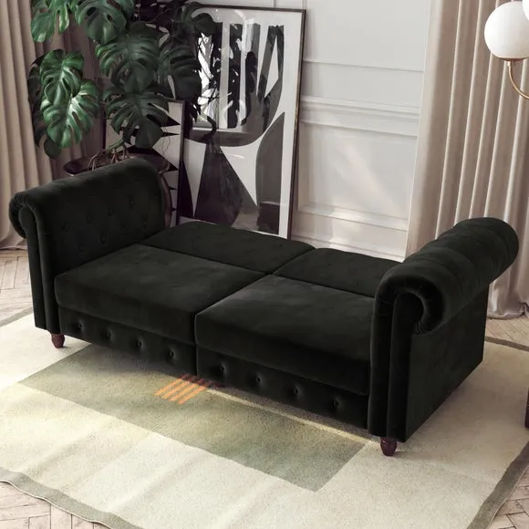 Felix Chesterfield 3-Seater Sofa Bed - Black, Velvet alternate view
