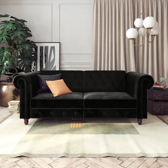 Felix Chesterfield 3-Seater Sofa Bed - Black, Velvet product
