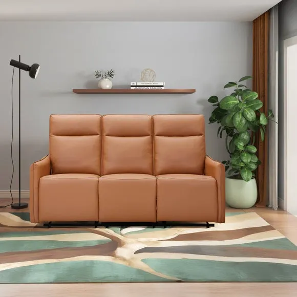 Lugo 3-Seater Reclining Sofa - Tan Brown, Faux Leather