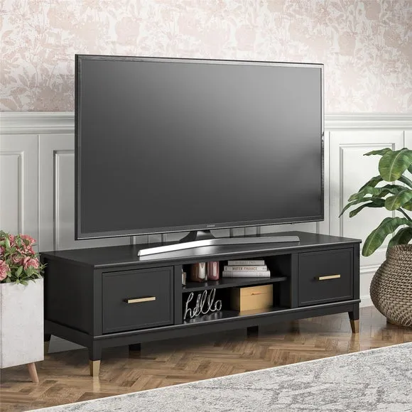 TV Stand with Gold Accents - Black, Wood alternate view