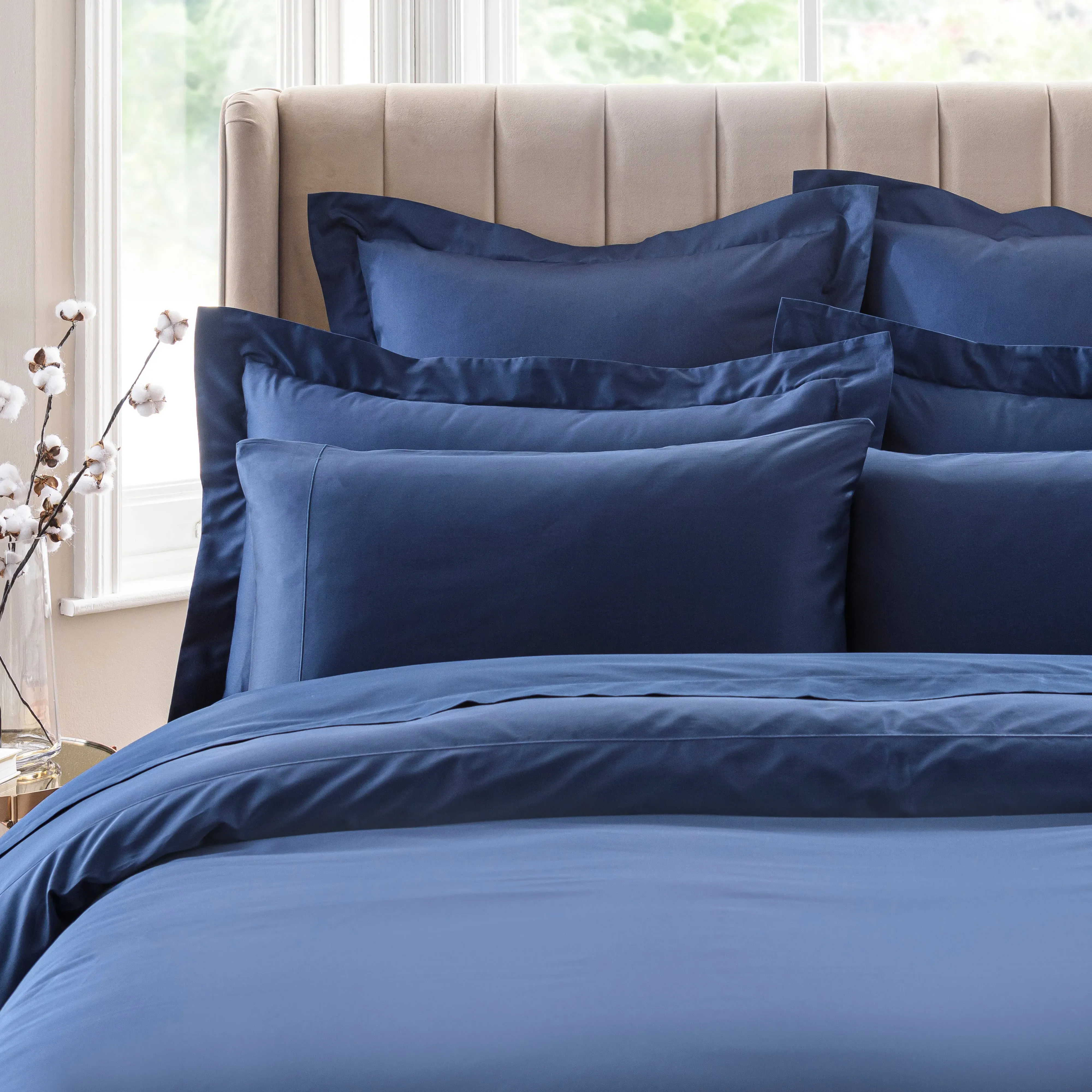 dorma-300-thread-count-100-cotton-sateen-plain-cuffed-pillowcase-navy-blue image