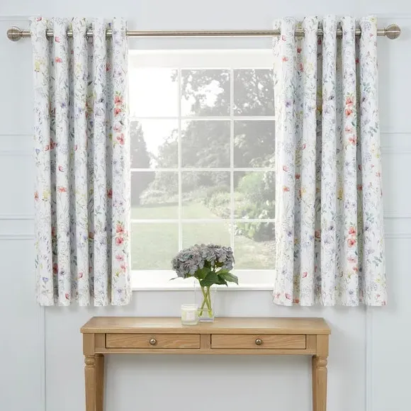 Botanical Wildflower Blackout Eyelet Curtains - White, Cotton alternate view
