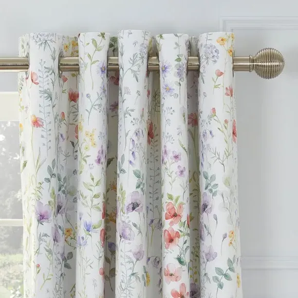 Botanical Wildflower Blackout Eyelet Curtains - White, Cotton product