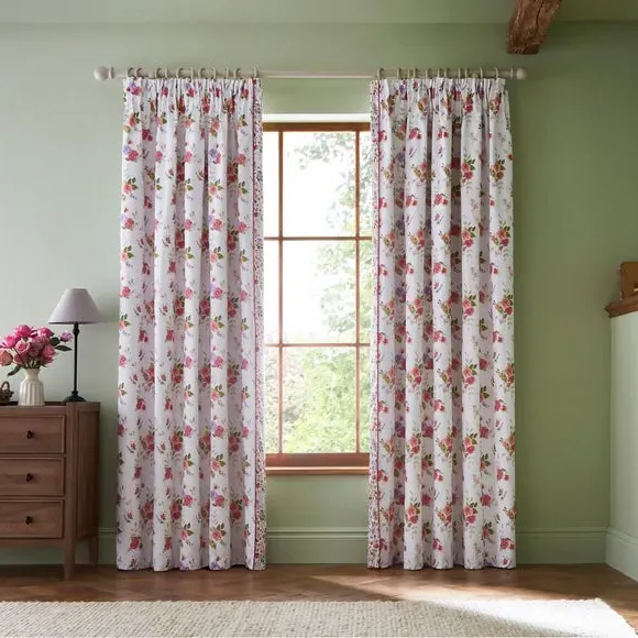 Ditsy Blackout Pencil Pleat Curtains - White, Cotton alternate view