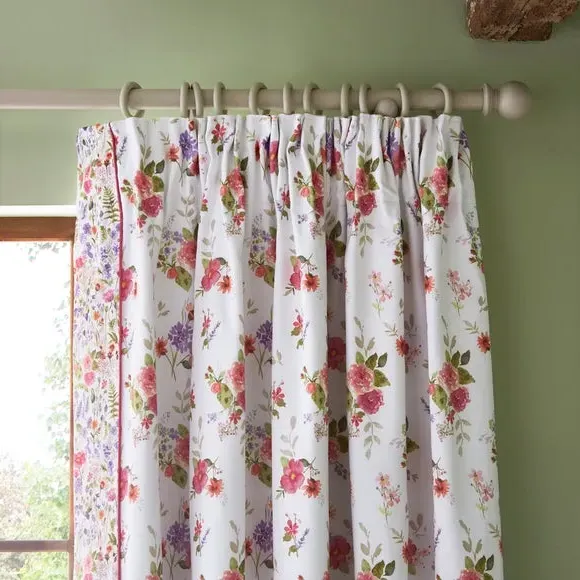 Ditsy Blackout Pencil Pleat Curtains - White, Cotton