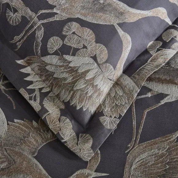 Gilded Crane Duvet Cover & Pillowcase Set - Charcoal alternate view