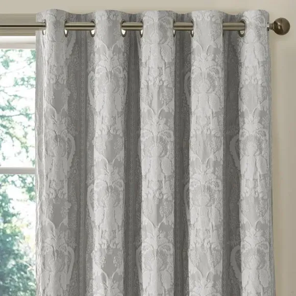 Vivana Damask Blackout Eyelet Curtains - Grey, Polycotton