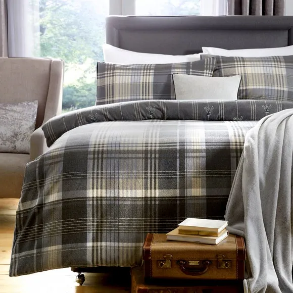 Lodge Connolly Check Duvet Cover & Pillowcase Set - Charcoal, Brushed Cotton alternate view