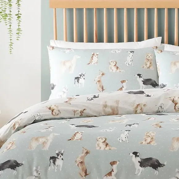 Cute Dogs Duvet Cover & Pillowcase Set - Duck Egg Blue, Polycotton alternate view