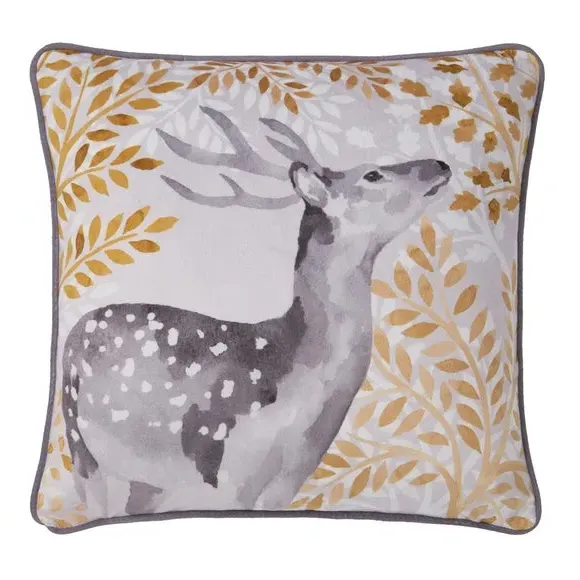 Forest Animals Square Cushion - Grey, Velvet alternate view