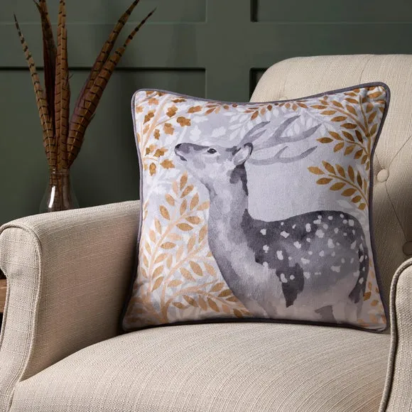 Forest Animals Square Cushion - Grey, Velvet product