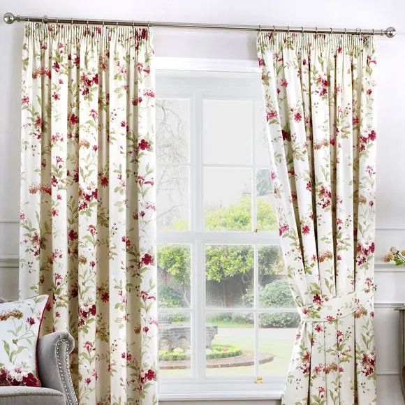 Pencil Pleat Curtains with Lining - Red alternate view
