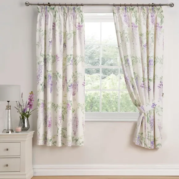 Pencil Pleat Curtains with Tie Backs - Lilac alternate view