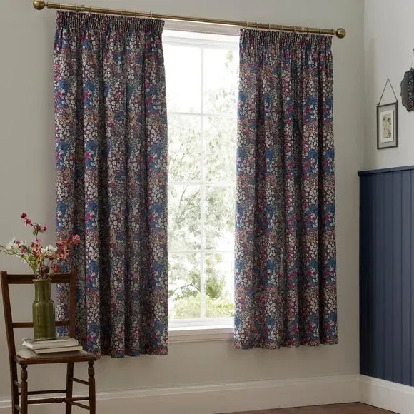 Bessie Pencil Pleat Curtains with Tie-Backs - Navy Blue, Polyester alternate view
