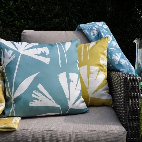 Square Outdoor Cushion with Tassels - Green alternate view