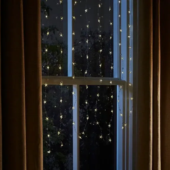 156 LED Star Curtain Lights with Timer - Warm White product