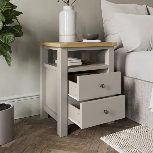 2-Drawer Bedside Table with Shelf - Stone alternate view