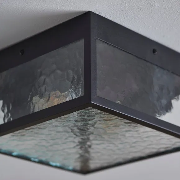 London Industrial 2-Light Flush Porch Ceiling Light - Black, Glass by Dunelm, image 3
