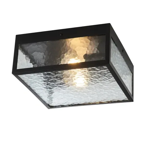 London Industrial 2-Light Flush Porch Ceiling Light - Black, Glass by Dunelm, image 5