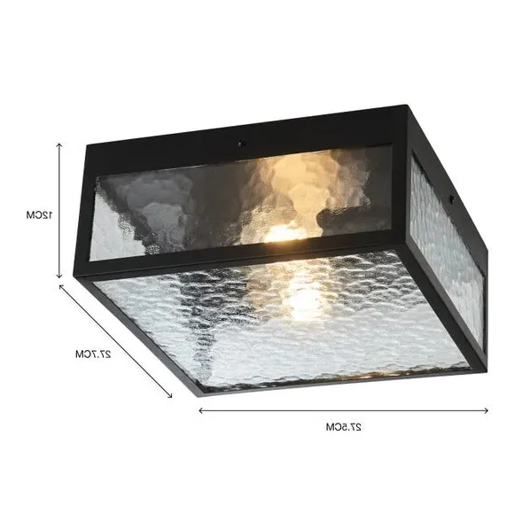 London Industrial 2-Light Flush Porch Ceiling Light - Black, Glass by Dunelm, image 6