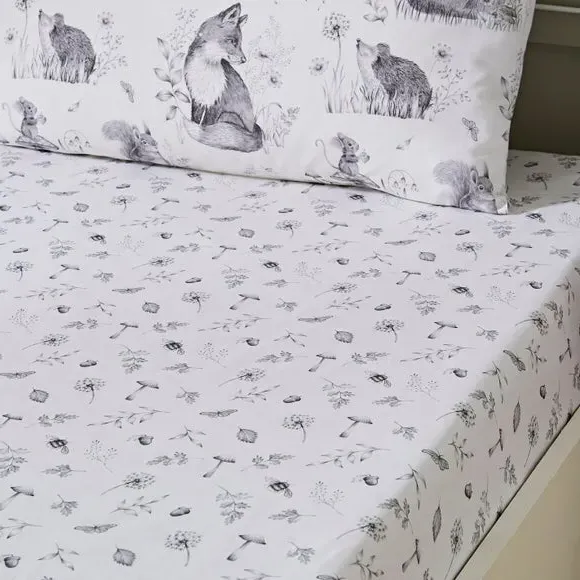 Sketched Woodland Pack of 2 Fitted Sheets - Grey, Cotton alternate view