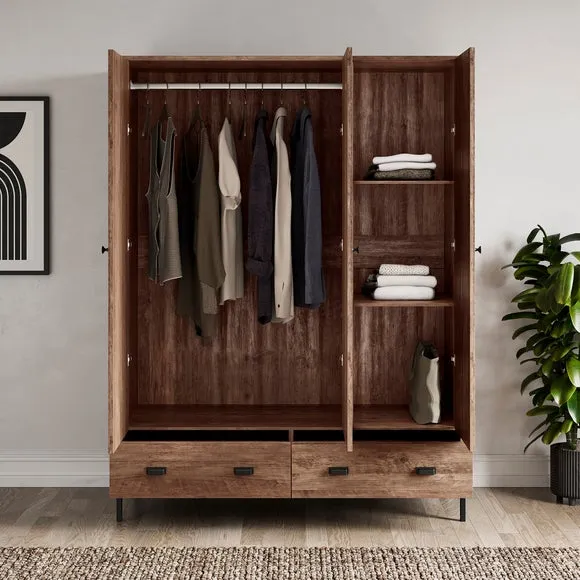 3-Door Wardrobe with Drawers - Pine, Oak Effect alternate view