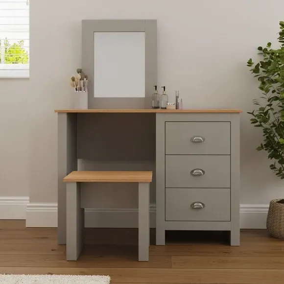 3-Drawer Dressing Table Set with Mirror - Grey alternate view