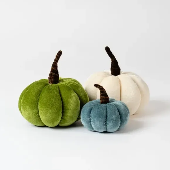 3-Piece Pumpkin Decor Set - Blue, Velvet alternate view