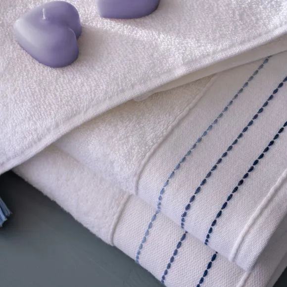 3-Piece Towel Set with Embroidery - Blue, Cotton by Dunelm, image 4