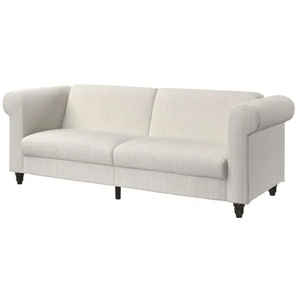 3-Seater Sofa Bed with Recliner - Cream, Corduroy alternate view