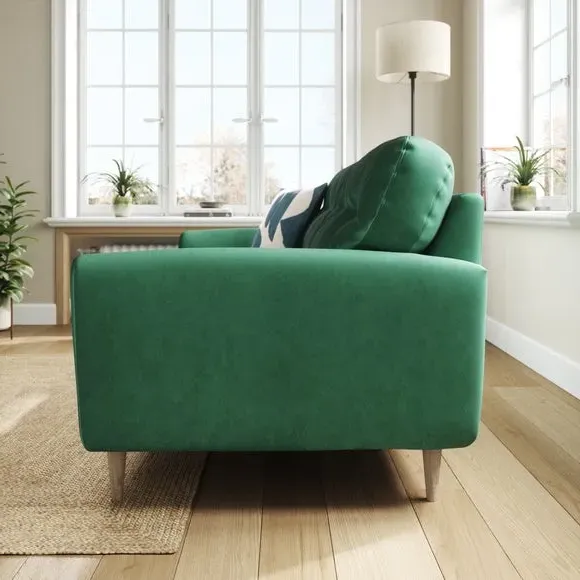 3-Seater Sofa with Buttoned Back - Green, Velvet by Dunelm, image 2