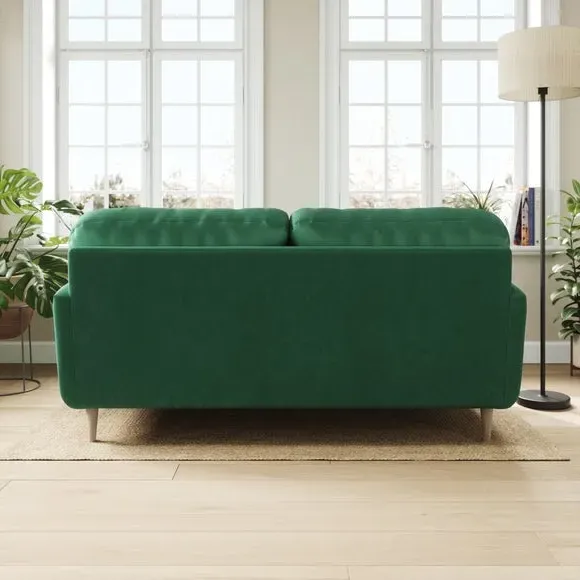 3-Seater Sofa with Buttoned Back - Green, Velvet by Dunelm, image 3