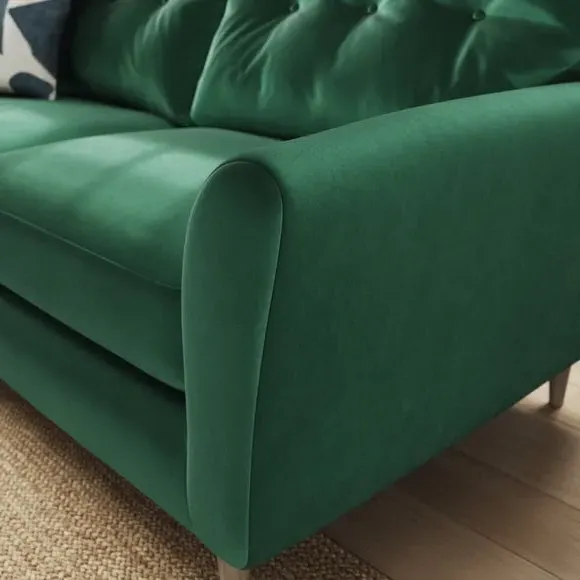 3-Seater Sofa with Buttoned Back - Green, Velvet by Dunelm, image 5