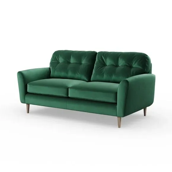3-Seater Sofa with Buttoned Back - Green, Velvet by Dunelm, image 6