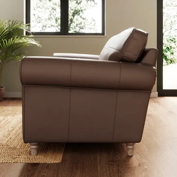 Flori 3-Seater Sofa with Piped Edge - Mocha, Leather alternate view