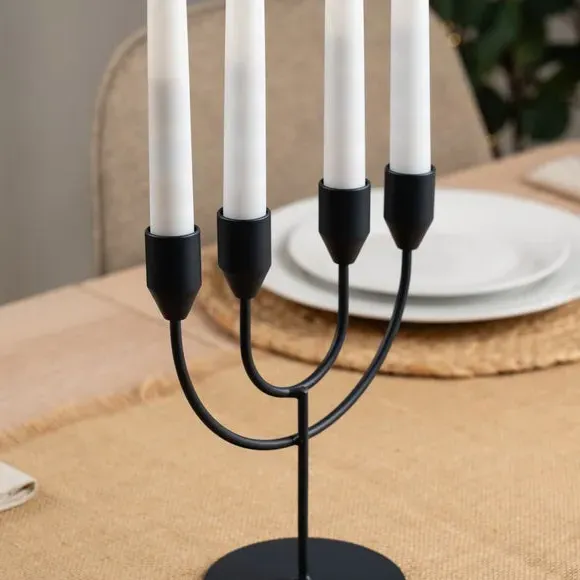4-Arm Candlestick Holder - Black, Metal alternate view