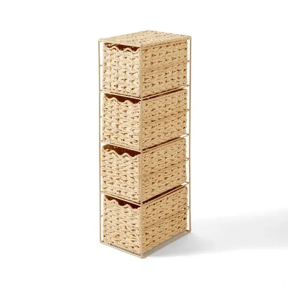 4-Drawer Storage Unit with Wavy Edge - Natural by Dunelm, image 3