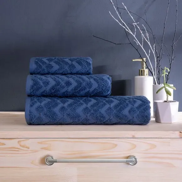 4-Piece Bathrobe & Towel Set - Denim Blue, Cotton alternate view