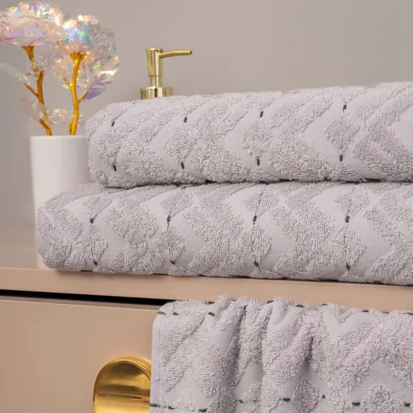 4-Piece Bathrobe & Towel Set - Pearl Grey, Cotton alternate view