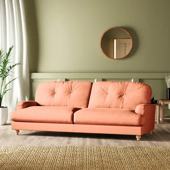 Martha 4-Seater Chesterfield Sofa - Apricot, Velvet by Dunelm, image 2