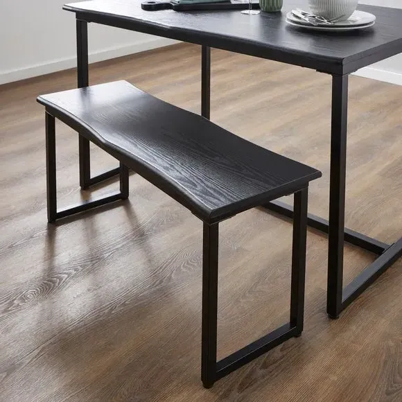 4-Seater Dining Set with Benches - Black, Steel alternate view