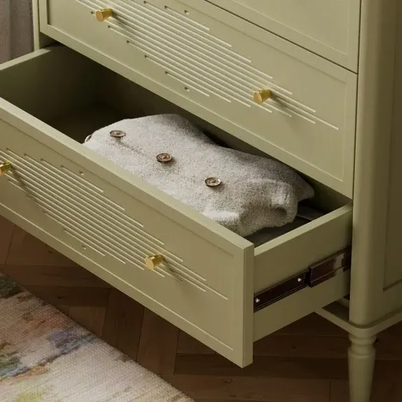 Ottilie 5-Drawer Chest with Gold Hardware - Soft Olive Green, Wood by Dunelm, image 3
