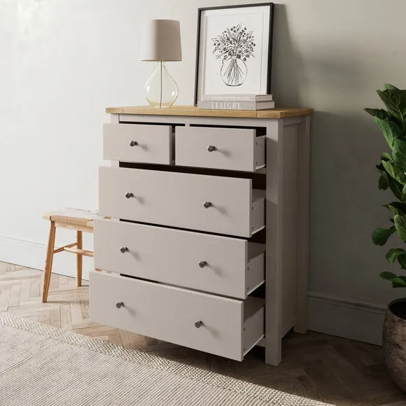 5-Drawer Chest with Metal Handles - Stone by Dunelm, image 3