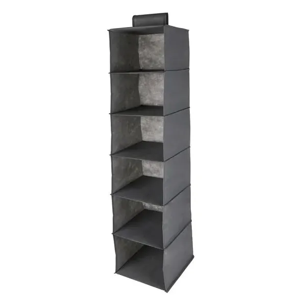 6-Compartment Hanging Organiser - Grey, Fabric by Dunelm, alternate view